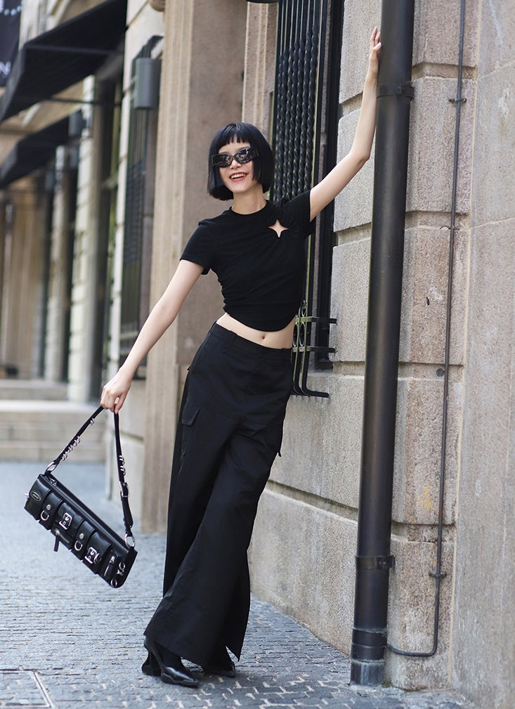 ANNAKIKI Slacks Fall and Winter Double Pocket Cargo Culottes-CHIXURU