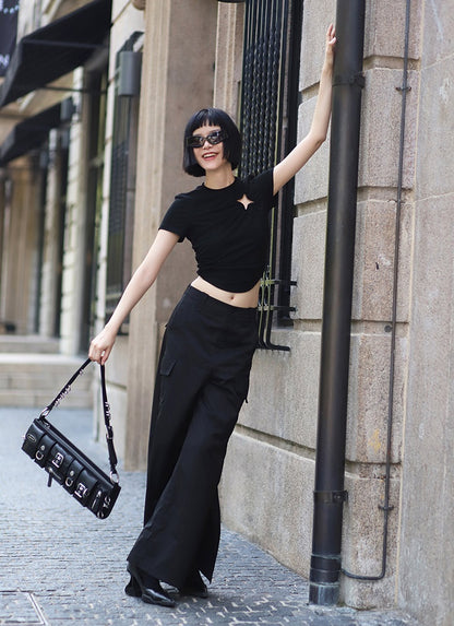 ANNAKIKI Slacks Fall and Winter Double Pocket Cargo Culottes-CHIXURU