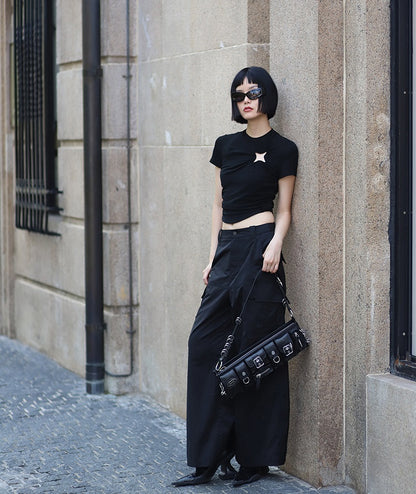 ANNAKIKI Slacks Fall and Winter Double Pocket Cargo Culottes-CHIXURU