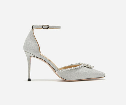 SHOESZOOO French Ankle Strap Stiletto Square Toe Crystal High Heels - MYSELF.