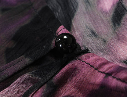 WANGXO | Stand Collar Shun Yu Wrinkled Print Sleeveless Ribbon Shirt -EVELINA.