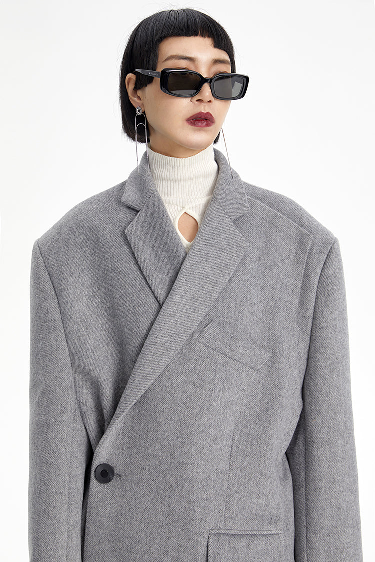 TINY IN misplaced silhouette wool women's midi grey coat -YAMO