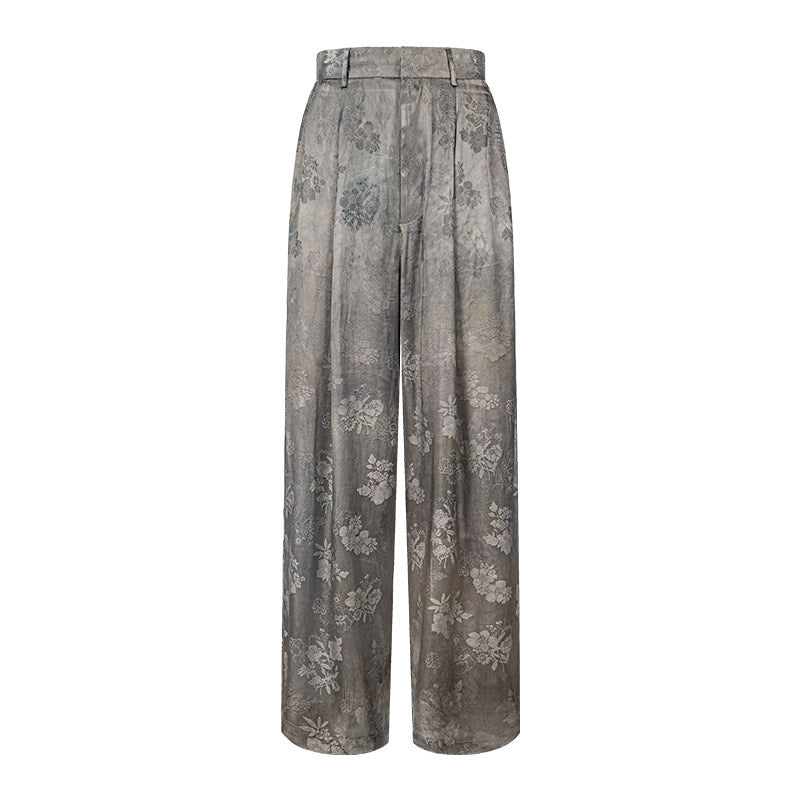 TUYUE Plant dyeing satin woven flowers Straight casual trousers - VICTORIA.