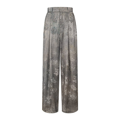 TUYUE Plant dyeing satin woven flowers Straight casual trousers - VICTORIA.