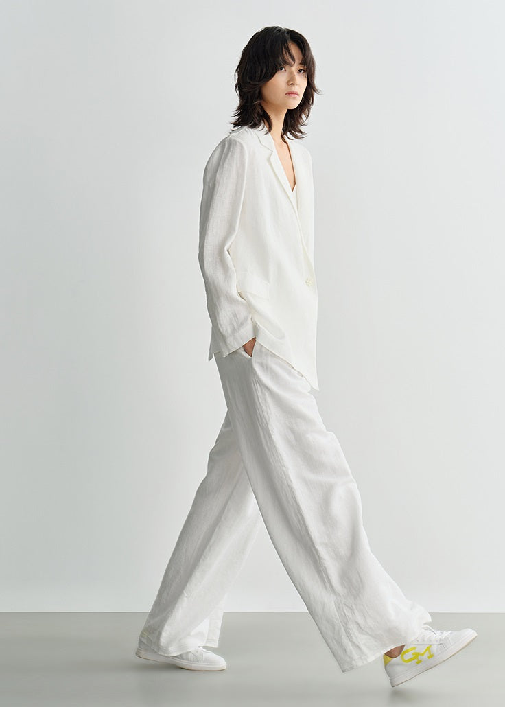 COMME MOI White Commuter Linen Notched Lapel Suit - MESSIAH.
