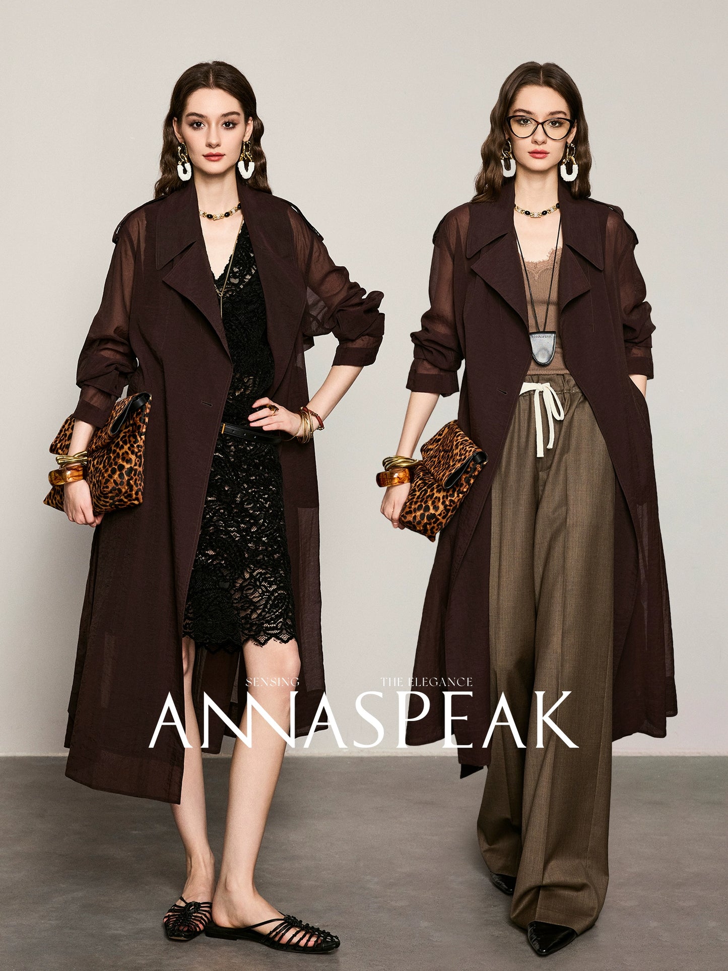 ANNASPEAK Machine  Midi Length Lightweight Loose Silhouette Long Trench Coat-MUA.