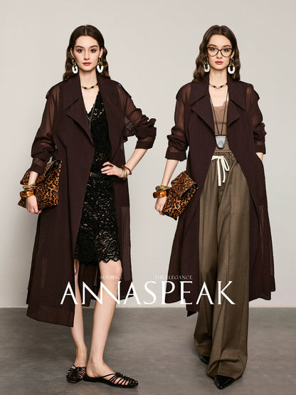 ANNASPEAK Machine  Midi Length Lightweight Loose Silhouette Long Trench Coat-MUA.