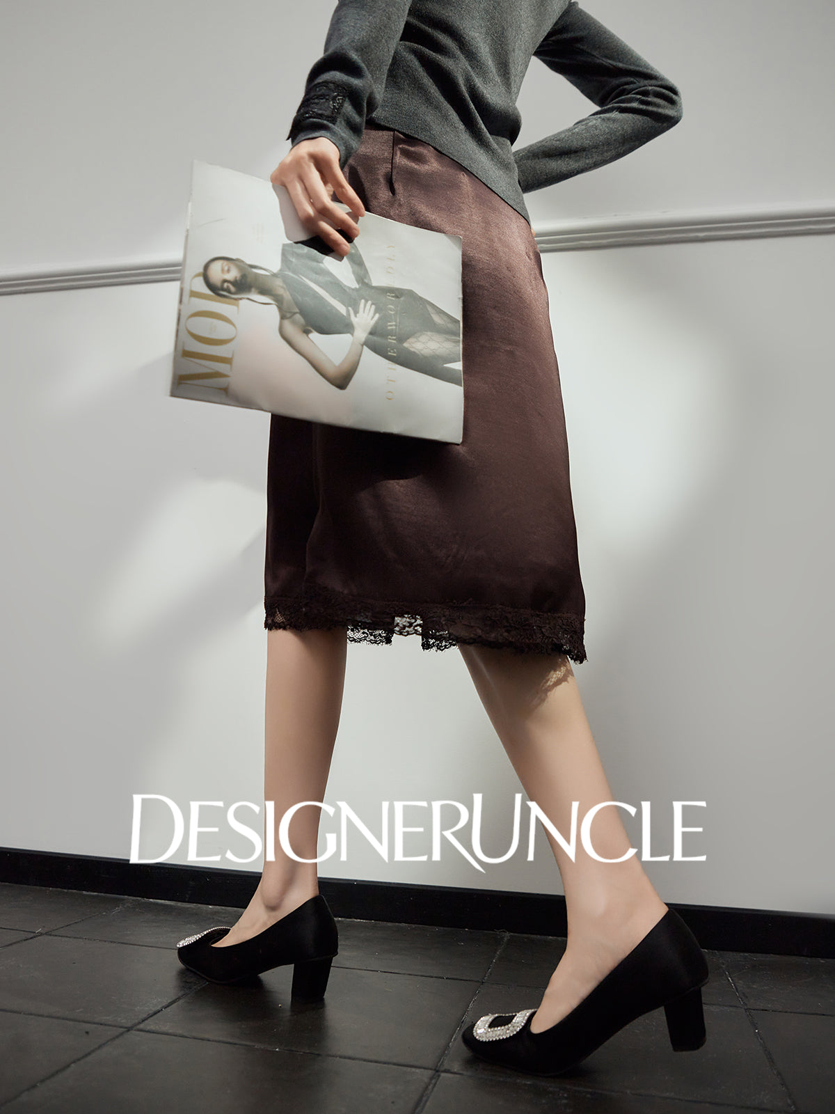 DGU "Yaxu" acetate satin autumn high-end commuting versatile slimming skirt - George.
