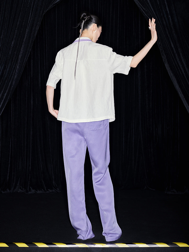 M essential Mackay designer embroidered colour-block roll-neck shirt pants set- jason.