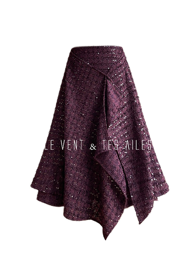 LE VENT&TES AILES Galaxy Luxury Weaving Feminine Sequin Tweed Skirt-ZOYA