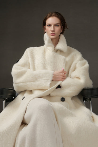 PIAOIN Luxury Peruvian Suli Alpaca Coat Women's Cocoon Double-sided Fur Coat -OMAN