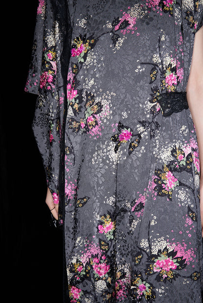 M essential Mackay designer cherry blossom print beaded asymmetrical dress - WORDS.