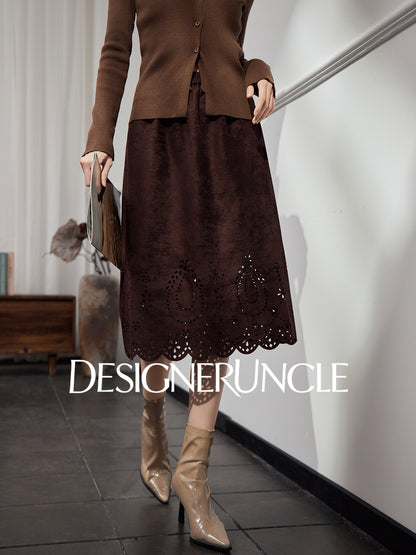 DGU|Floral Coffee Color New Hollow Design Versatile Slimming and Skirt - BLED.