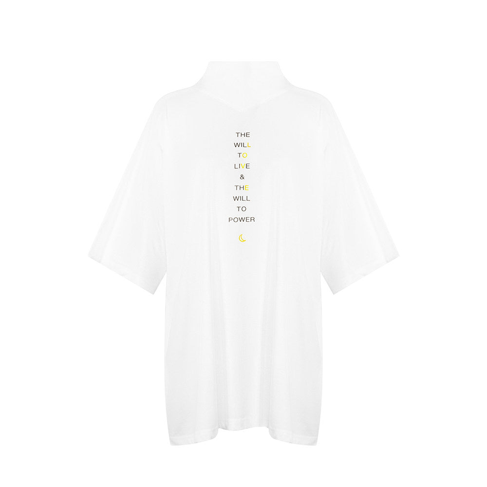 TUYUE white cotton printed small turtleneck short-sleeved T-shirt - MING.