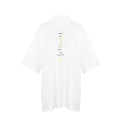 TUYUE white cotton printed small turtleneck short-sleeved T-shirt - MING.