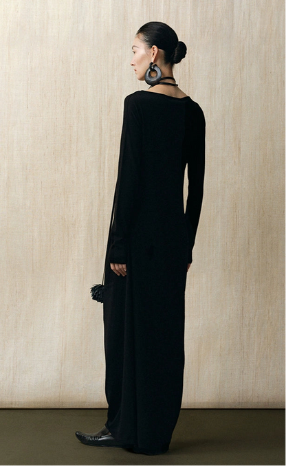 ZHUCHONGYUN  black sheep wool slim long knitted dress--SIMI.