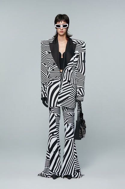 ANNAKIKI black and white contrasting special-shaped striped bootcut trousers for women-HIRANO