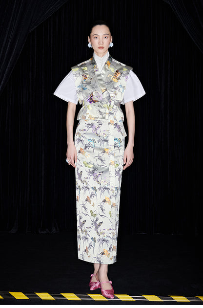 M essential Mackay designer butterfly beaded quilted cottonskirt vest shirt set - toes.