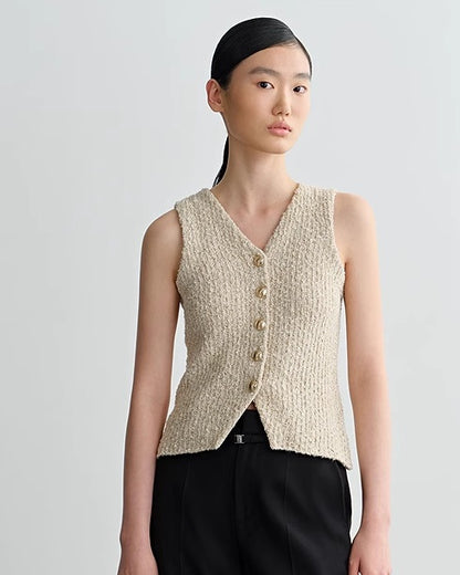 COMME MOI Lv Yan designer spring women's V-neck floral yarn knitted vest - EDEN.