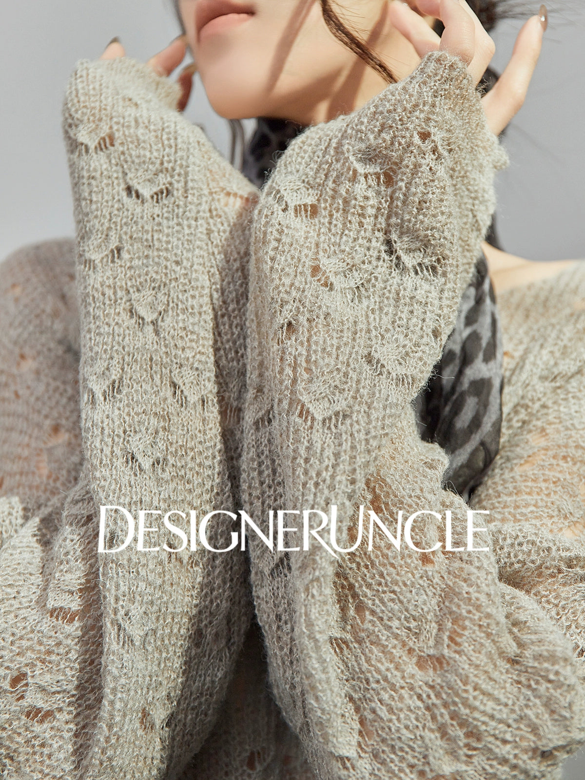 DGU| Gray Slimming Elegant Hollow Design Light Luxury Top Knitwear - Felix.