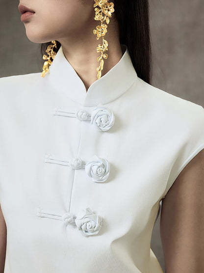 HECO Short Rose Sleeveless Mandarin Neckline Top - PRINCESS.