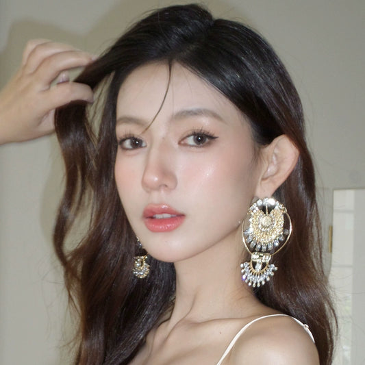 DOLLY Elegant Full Diamond Oversized Round Stud Earrings-IRIDA (V)