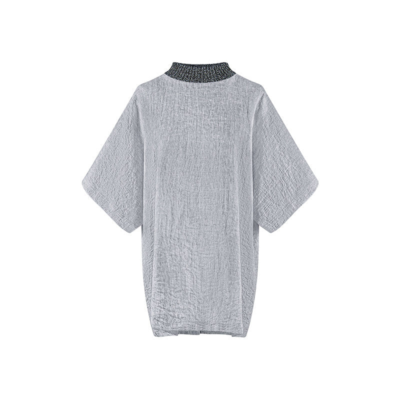 TUYUE One-piece Cut Knit Collar Loose Short Sleeve T-Shirt - BEVERLY.