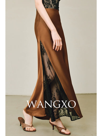 WANGXO | Double-Faced Satin Panel Skirt-SENA