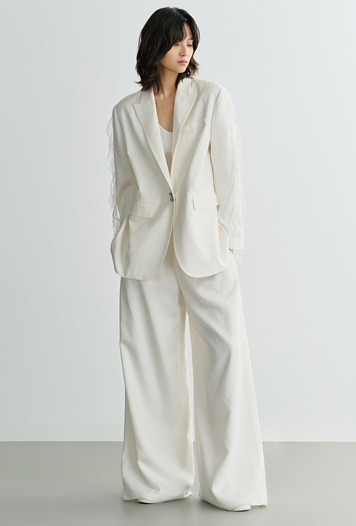 COMME MOI Lu Yan designer new women's fringed lace triacetic acid wide suit - WORRY.