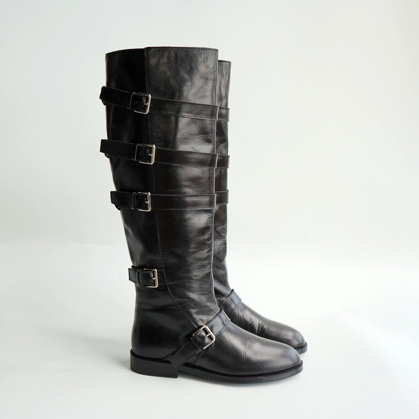 B-FEI belt buckle high-top leather women's fashion boots-YUTA.