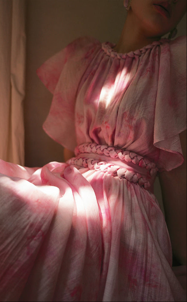 LE VENT&TES AILES Sakura Tencel Smudge Slip Skirt Loose Top Handmade-BECCA