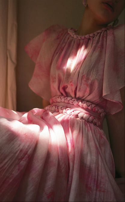 LE VENT&TES AILES Sakura Tencel Smudge Slip Skirt Loose Top Handmade-BECCA