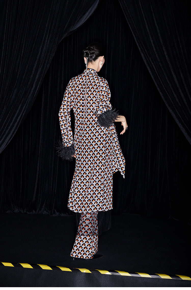 M essential Mackay designer ostrich feather trim dress mesh skirt kaftan dress top set - raj.