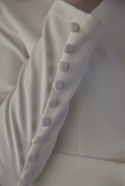 GOUDIN white trailing long-sleeved backless ceremony dress - SEA.