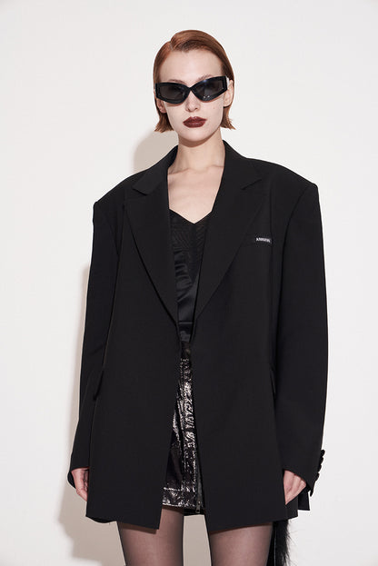 ANNAKIKI Niche Designer Black Wool Mottled Print Blazer Jacket-MATSUKI
