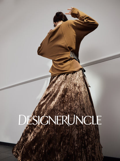 DGU "Mu Brown" brown knitted sweater loose and versatile retro slimming top - David.