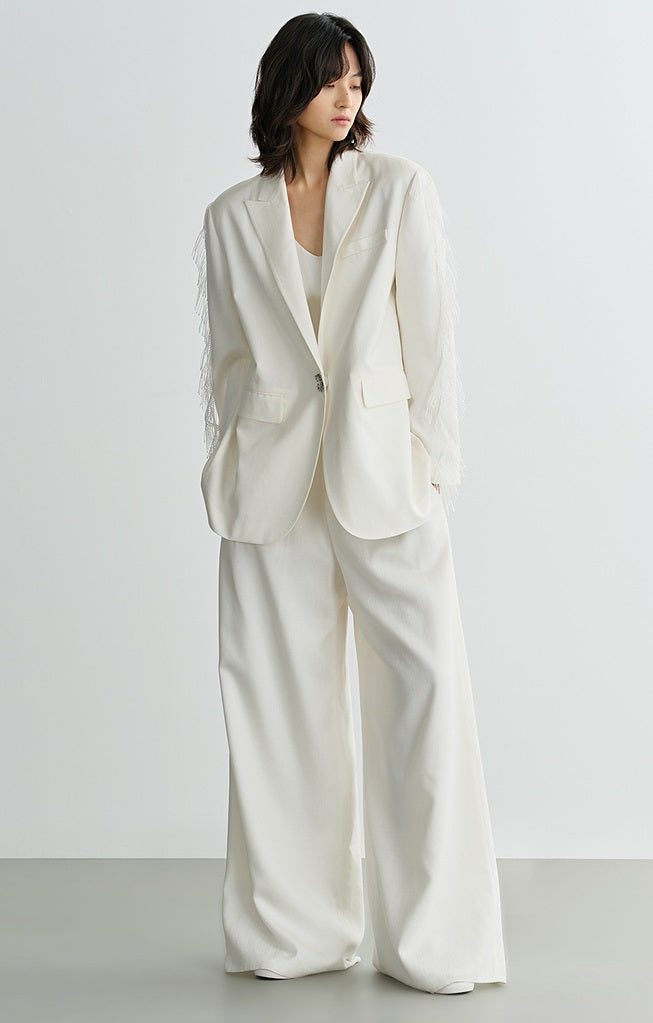 COMME MOI Lv Yan Designer Spring Women's Triacetate White Wide-leg Pants - VIVIAN.