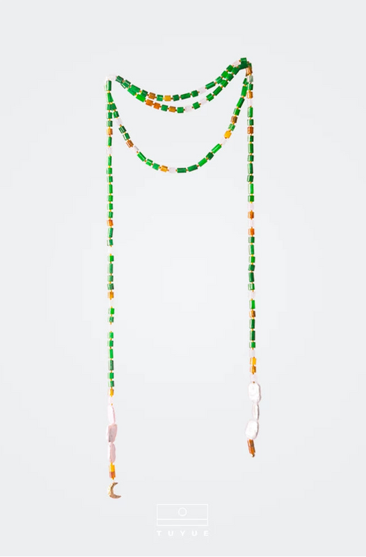 TUYUE Chinese baroque pearl jade long necklace- TRACY