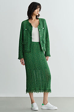 COMME MOI Lv Yan designer spring new women's beaded tassel cut-out knitted skirt - DAISY.