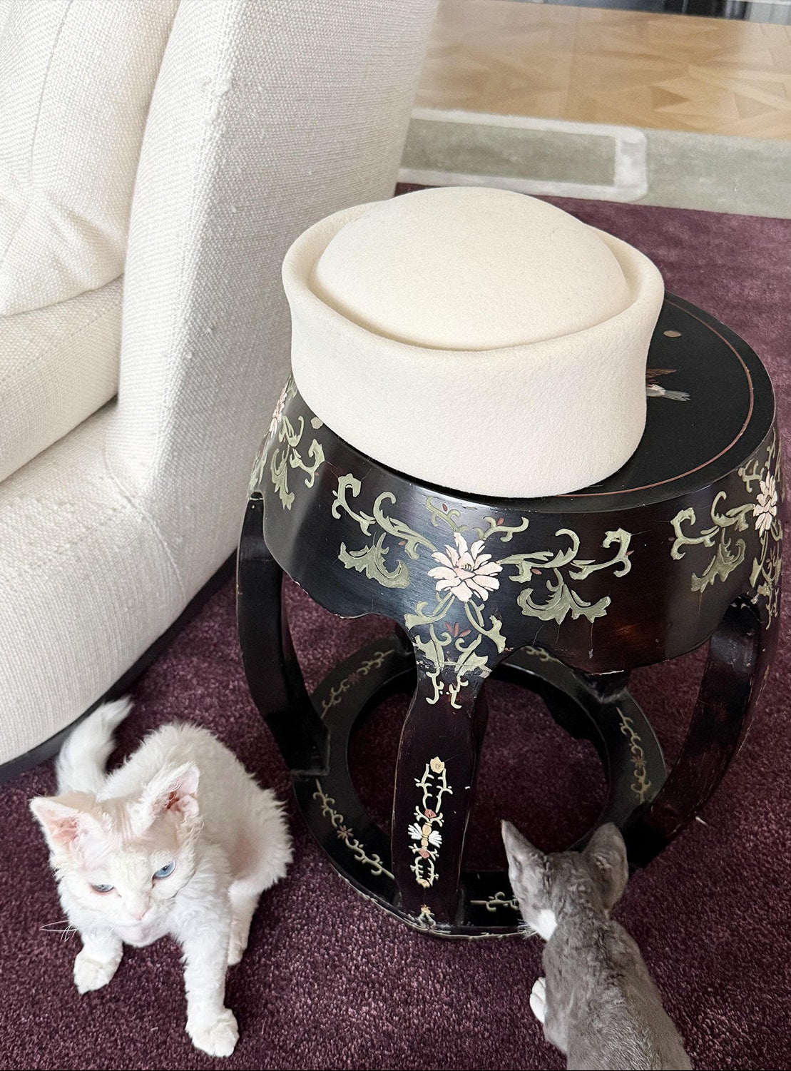 MEI SANGUAN 100% Wool Beige & Black Pillbox Hat - NOAH