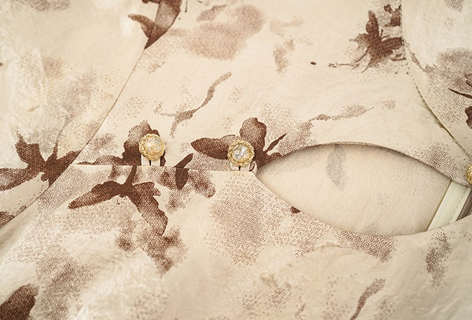 HECO Chinese Style Stand Collar Cut-out Pleated Short Cheongsam Dress - BIRD.