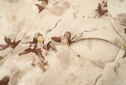 HECO Chinese Style Stand Collar Cut-out Pleated Short Cheongsam Dress - BIRD.