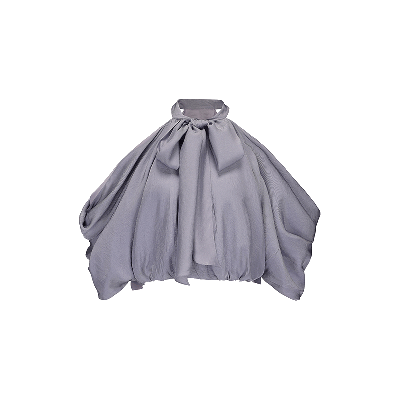 ATELIER MISS LU Draped Off-the-shoulder Streamers Acetate Top - BLEIG