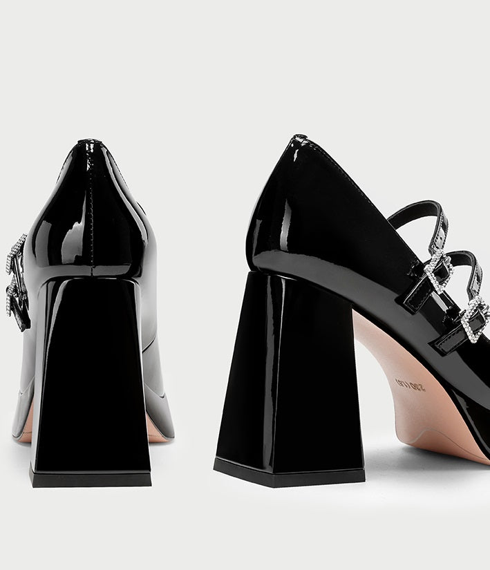 pjjuu retro platform square toe chunky block heel double strap Mary Janes  - MELT