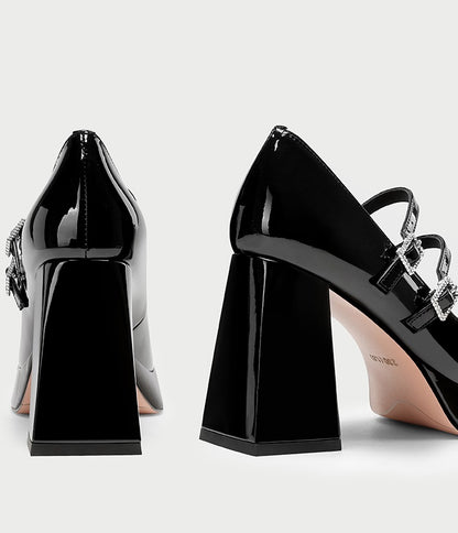 pjjuu retro platform square toe chunky block heel double strap Mary Janes  - MELT