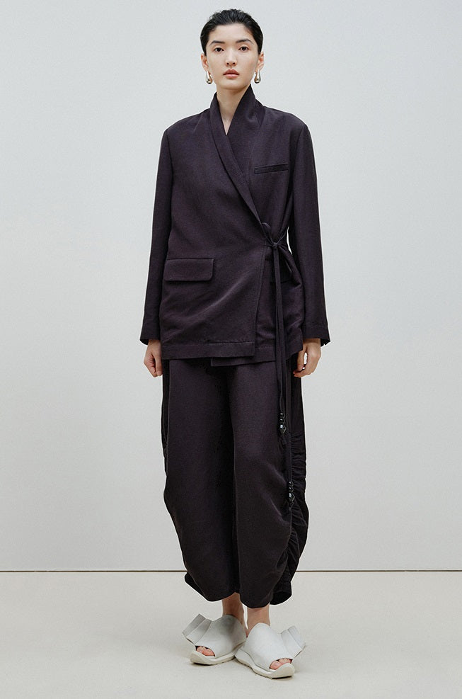 ZHUCHONGYUN black lace up blazer and midi skirt suit set-JOJO.