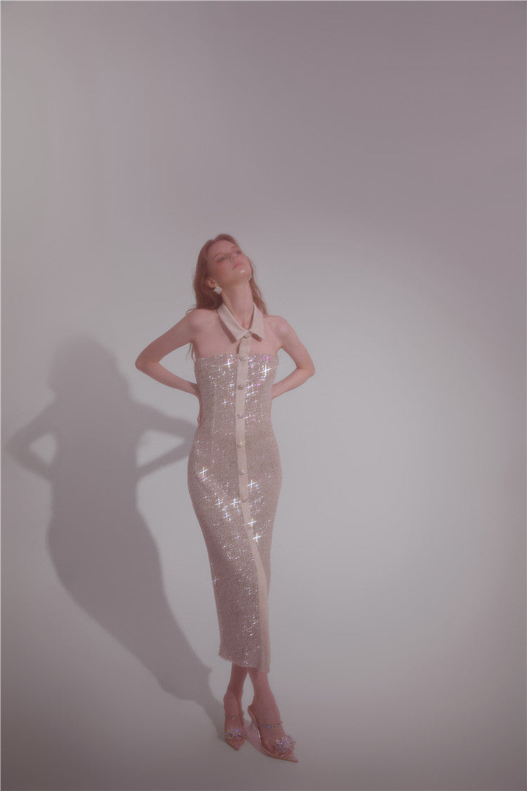 Wardrobes by Chen High End Sequin Halter Neck Cocktail Dress-Davy