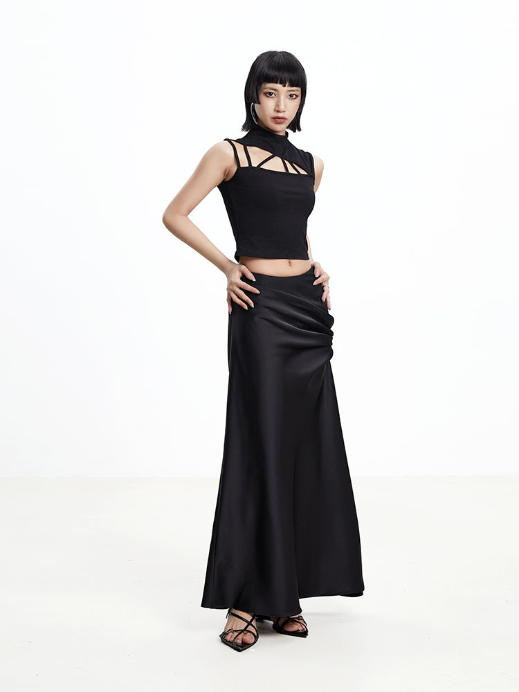 TINY IN triangle cut-out short tight women's summer vest-ASHAN
