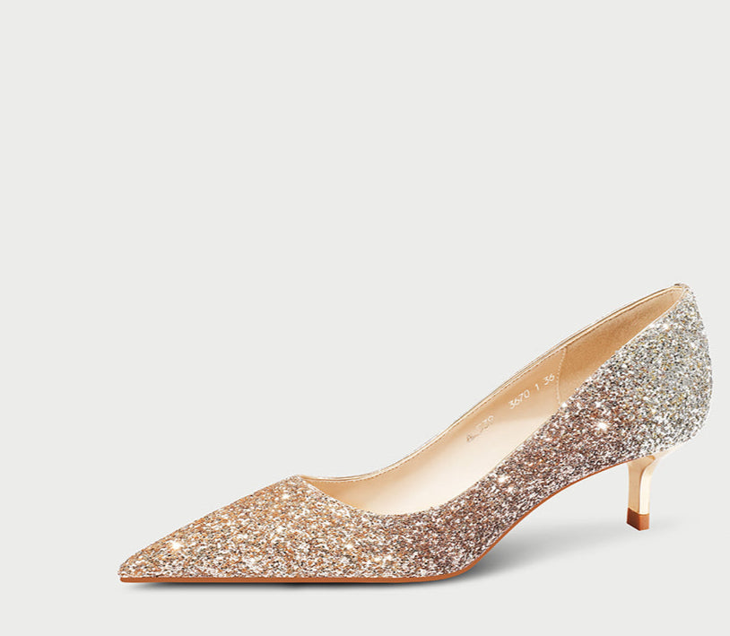 Pjjuu women's ballet flat  mid-heel kitten pointed toe wedding bridal pumps Shoes  - THRONE