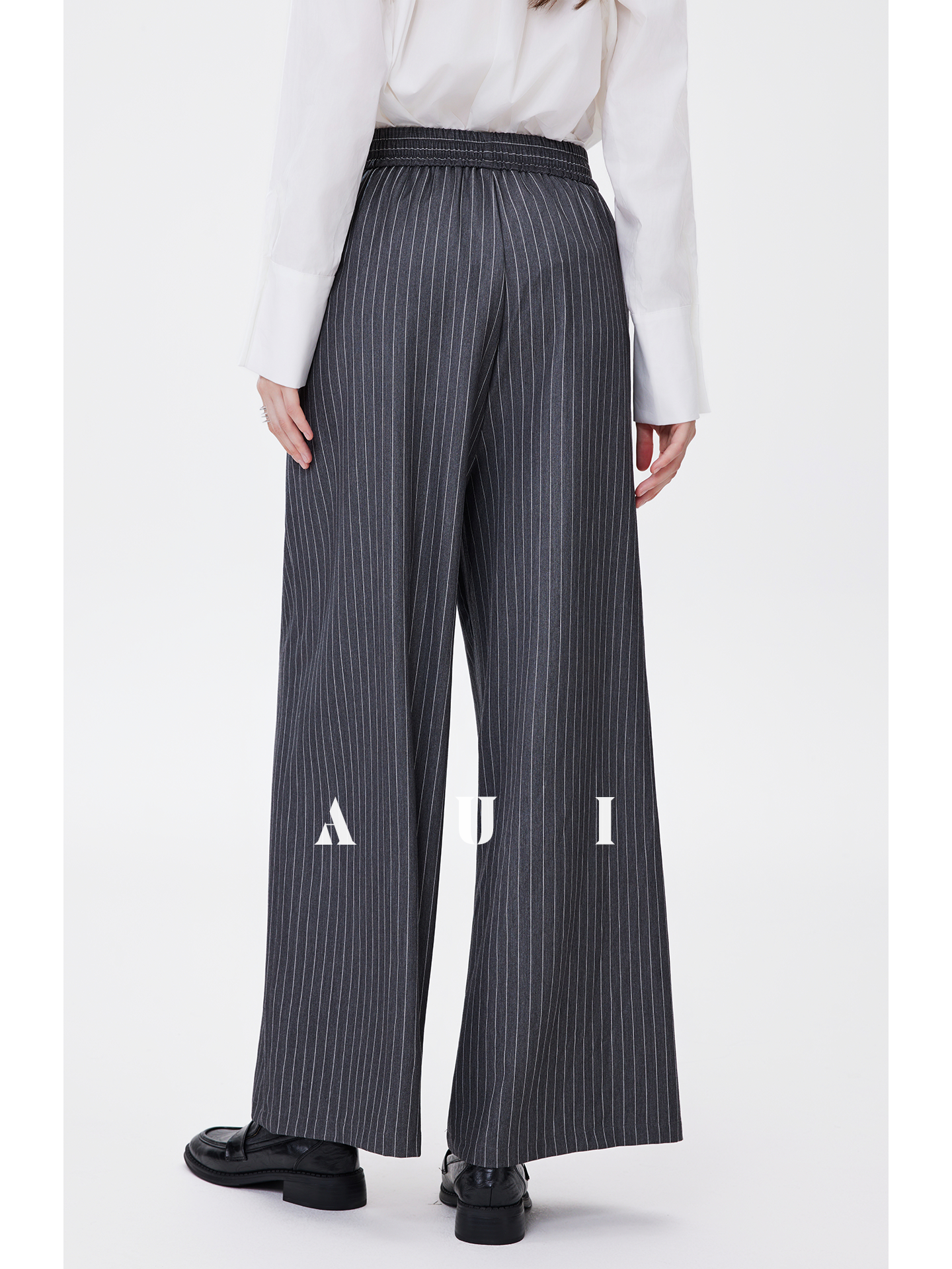 AUI Gray Striped High Intelligence Suit Wide-leg Temperament Loose Pants - Ji-woo